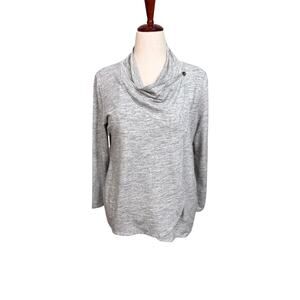 J. Jill Pure Jill heather gray cowl neck wrap lightweight long sleeve top Sz MP